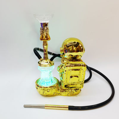 Resina 38CM Hookah Diseño Oro Blanco Aluminio 1 manguera Shisha con luz LED