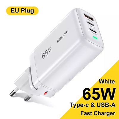 Cargador de pared GAN USB tipo C de 65W EU Enchufe para carga rápida de ordenadores portátiles y teléfonos portátiles