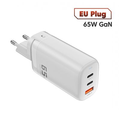 Adaptador de viaje USB tipo-c de 3 puertos de 65W GaN para carga de alta velocidad de varios dispositivos