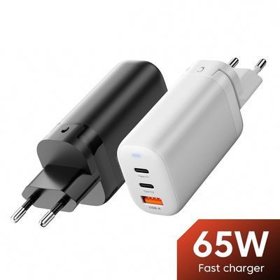 Adaptador de viaje USB tipo-c de 3 puertos de 65W GaN para carga de alta velocidad de varios dispositivos