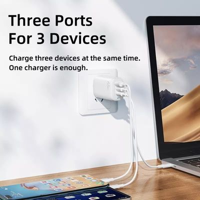 Adaptador de viaje USB tipo-c de 3 puertos de 65W GaN para carga de alta velocidad de varios dispositivos