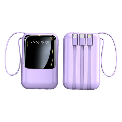 Socket Standard 10000mAh Mini Power Bank LED Display Cargador de energía con 4 cables