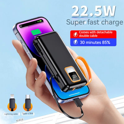 Exterior 10000mAh TC Port Mini 22.5W Banco de energía de carga rápida con cable y capacidad real
