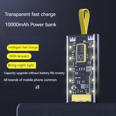TIPO-C Interfaz de entrada Banco de energía transparente 10000mAh fuente de alimentación móvil para iPhone 15 14