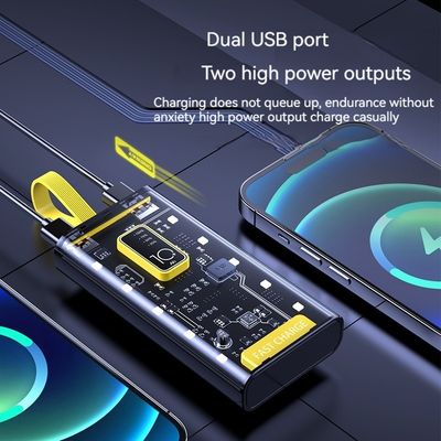 TIPO-C Interfaz de entrada Banco de energía transparente 10000mAh fuente de alimentación móvil para iPhone 15 14