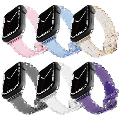 Estilo de lujo popular para el reloj Apple 45mm Clear Glitter Lace Diamond Replacement Band