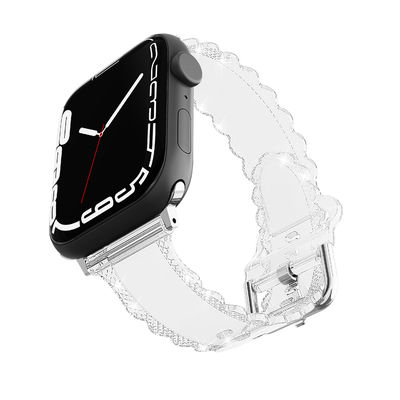 Estilo de lujo popular para el reloj Apple 45mm Clear Glitter Lace Diamond Replacement Band