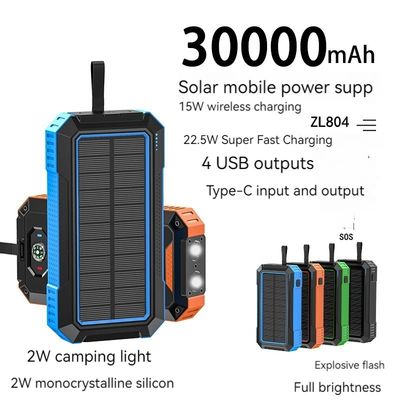 15W potencia de salida Private Mold Carga inalámbrica Banco de energía solar para iPhone 30000mAh