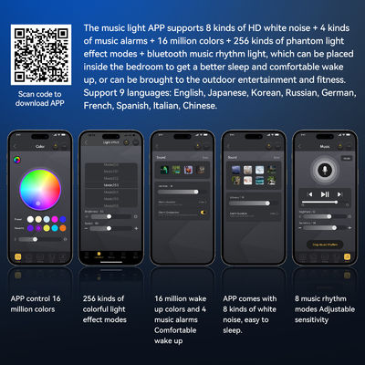 Cargador inalámbrico con reloj de alarma Control de aplicación digital altavoz inalámbrico RGB Light